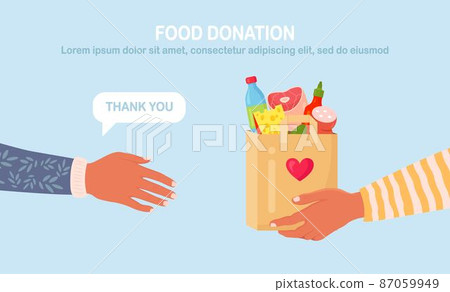 Volunteer holding a donation box with food for... - Stock Illustration ...