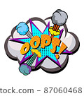 OOPS comic explosion bubble in popart vintage style. Cartoon style vector. Vector comic funny explosion with halftone decor. Wow effect. 87060468