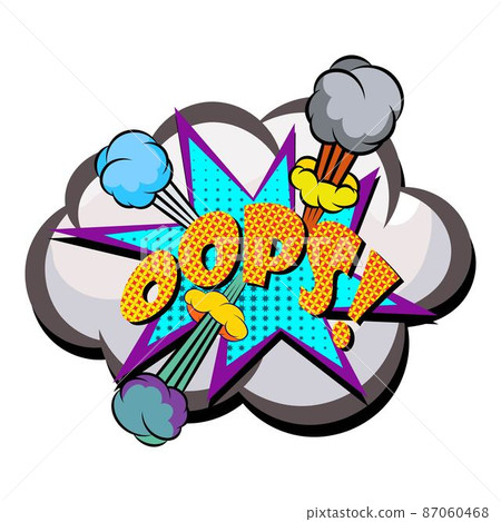 OOPS comic explosion bubble in popart vintage style. Cartoon style vector. Vector comic funny explosion with halftone decor. Wow effect. 87060468