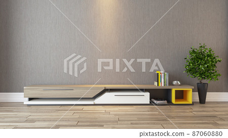 tv room with modern wooden tv unit design concept 3D rendering 87060880