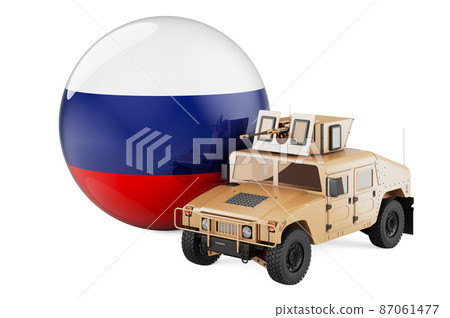 Military truck with Russian flag. Combat defense of Russia, concept. 3D rendering 87061477