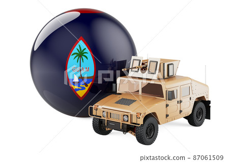 Military truck with Guamanian flag. Combat defense of Guam, concept. 3D rendering 87061509