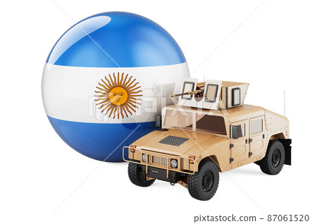 Military truck with Argentinean flag. Combat defense of Argentina, concept. 3D rendering 87061520