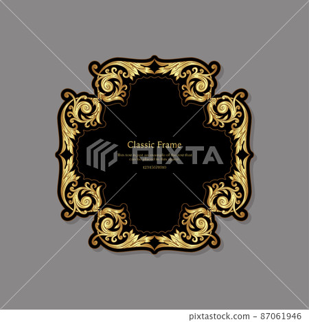 Baroque frame decor. Detailed rich ornament graphic line art. 87061946