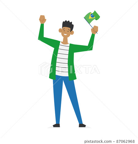 Isolated happy man holding flag of Brazil Vector 87062968