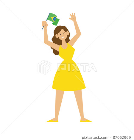 Isolated happy girl holding flag of Brazil Vector 87062969