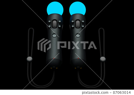 Virtual reality controllers for online and cloud gaming on black background. 3D rendering of device for augmented reality or VR 87063014