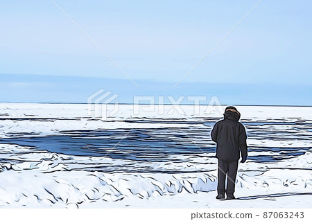 Pastel-like "Okhotsk sea and drift ice" illustration image 87063243