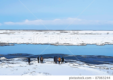 Pastel-like "Okhotsk sea and drift ice" illustration image 87063244