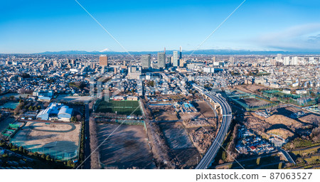 Aerial view "Saitama Prefecture" Clear blue sky and Saitama New Urban Center 87063527