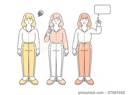 插圖集，包含有需要的女性和指向上方的女性的複制空間 87065088