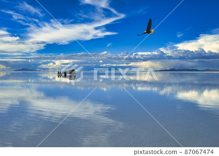 鏡湖烏尤尼鹽湖的壯麗景色 鏡湖烏尤尼鹽湖的壯麗景色 87067474