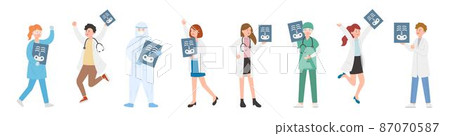 Paramedic man or woman doctor or laboratory staff combination, medical specialist with x-ray, doctor team concept, medical office or laboratory, cartoon vector 87070587