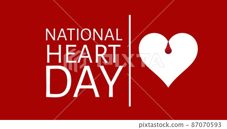 Vector image of national heart day text with heart shape on red background Vector image of national heart day text with heart shape on red background 87070593