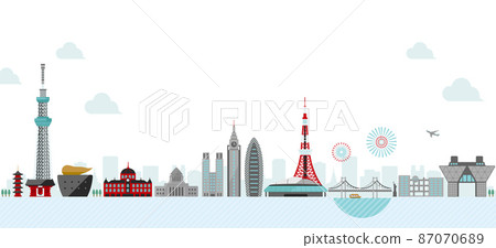 Tokyo cityscape illustration / building · tower · silhouette illustration 87070689
