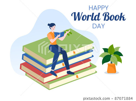 World Book Day Flat Cartoon Background Illustration. Stack of Books to Reading, Increase Insight and Knowledge Suitable for Wallpaper or Poster World Book Day Flat Cartoon Background Illustration. Stack of Books to Reading, Increase Insight and Knowledge Suitable for Wallpaper or Poster 87071884
