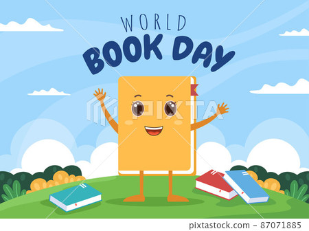 World Book Day Flat Cartoon Background Illustration. Stack of Books to Reading, Increase Insight and Knowledge Suitable for Wallpaper or Poster 87071885