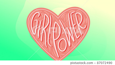 Image of girl power text in heart over green background 87072490