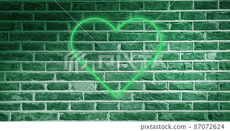 Image of glowing neon heart icon on brick wall - Stock Illustration ...