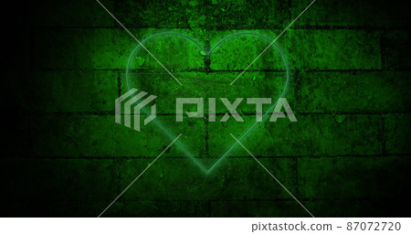 Image of glowing neon heart icon on brick wall - Stock Illustration ...