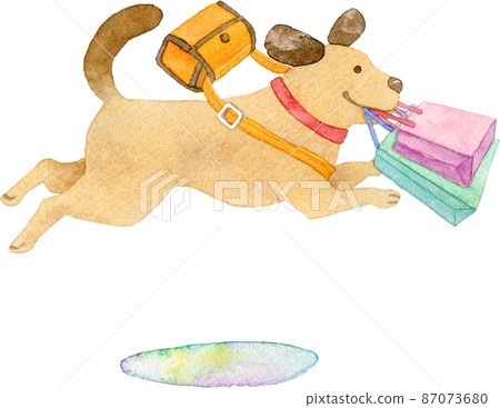 A dog jumping with a shopping bag 87073680