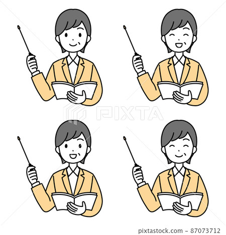 Middle-aged woman in a suit explained with a pointer (simple) Middle-aged woman in a suit explained with a pointer (simple) 87073712
