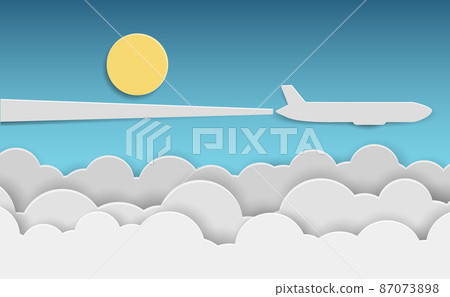 Paper airplane flying above clouds in blue sky. vector illustration Paper airplane flying above clouds in blue sky. vector illustration 87073898