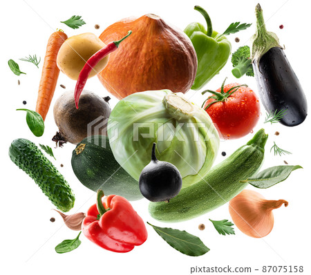 Large set of isolated vegetables on a white background Large set of isolated vegetables on a white background 87075158