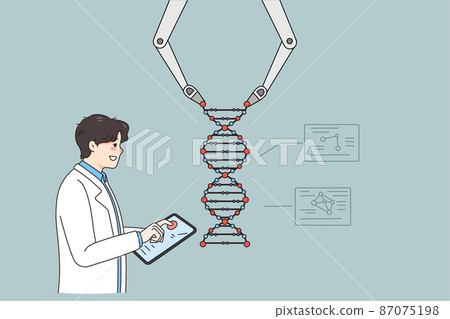 Scientist operate robotic arm work on DNA Scientist operate robotic arm work on DNA 87075198