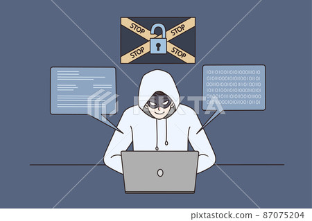 Male hacker steal personal data from computer  87075204