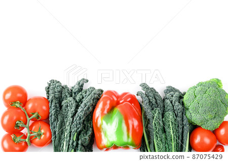 Fresh colorful organic vegetables captured from above, top view. Raw healthy food clean eating vegetables source of protein for vegetarians: broccoli, bellpepper, kale, tomato Fresh colorful organic vegetables captured from above, top view. Raw healthy food clean eating vegetables source of protein for vegetarians: broccoli, bellpepper, kale, tomato 87075429