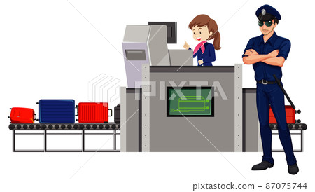 Airport security staffs with airport baggage scanner Airport security staffs with airport baggage scanner 87075744