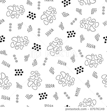 Simple abstract elements black and white round circular forms, linear seamless pattern, repeat geometric ornament for textile, gift paper, home decor 87076149