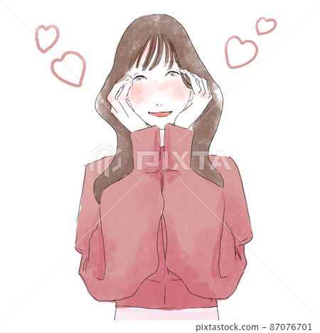害羞的女人粉紅色的心水彩 害羞的女人粉紅色的心水彩 87076701