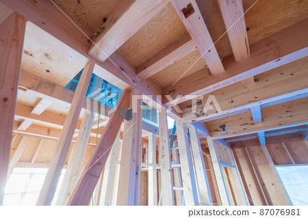 Structure of a wooden two-story house 87076981