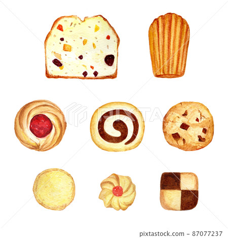 Hand-painted watercolor cute baked goods illustration set 87077237