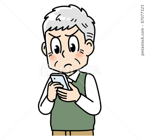 當他看到他的智能手機時生氣的老人 當他看到他的智能手機時生氣的老人 87077325