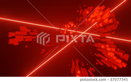 3d render of RGB neon light on darkness background. Abstract Laser lines show at night. Ultraviolet spectrum beam scene 87077345