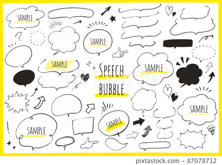 Vector illustration set of handwritten line drawing balloons (arrow, sun, check, decoration) 87078712
