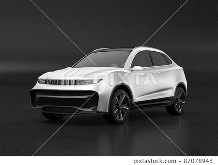 Image of a silver-colored electric SUV on a black background. Image of a silver-colored electric SUV on a black background. 87078943