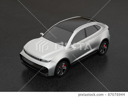 Image of a silver-colored electric SUV on a black background. Image of a silver-colored electric SUV on a black background. 87078944