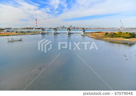 從江戶川看神行德橋/行德橋/行德動堰（千葉縣市川市）[2021.11] 87079048