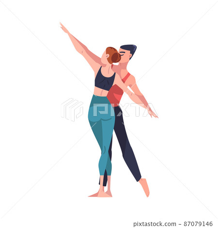 Man and Woman Dancer Moving in Tandem Performing at Choreography Class Vector Illustration Man and Woman Dancer Moving in Tandem Performing at Choreography Class Vector Illustration 87079146
