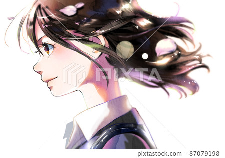 工作成年女性插圖人單人無背景櫻花在頭髮上的簡介 87079198