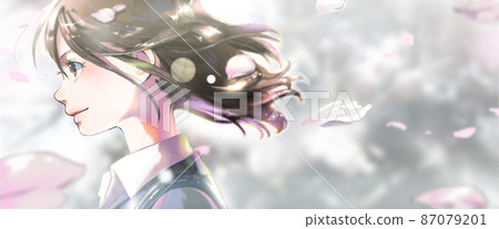 工作女性插畫的側面有一個空間。有背景。有軟處理。 87079201