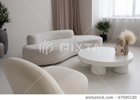 Large living-room with white comfortable sofa and armchair 87080180