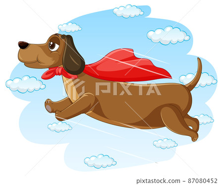 Dog with red cape flying in the sky Dog with red cape flying in the sky 87080452