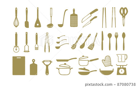 Illustration of simple cookware, hand-painted decoration set, kitchen 87080738