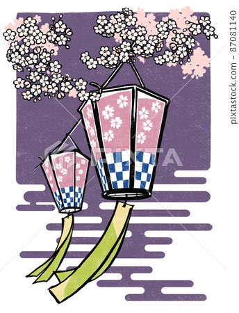 一盞重花燈籠,在盛開的櫻花樹枝下,映襯著紫色的背景,就像一個春夜。 一盞重花燈籠,在盛開的櫻花樹枝下,映襯著紫色的背景,就像一個春夜。 87081140