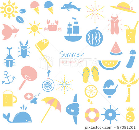 Summer motif illustration material set 87081201
